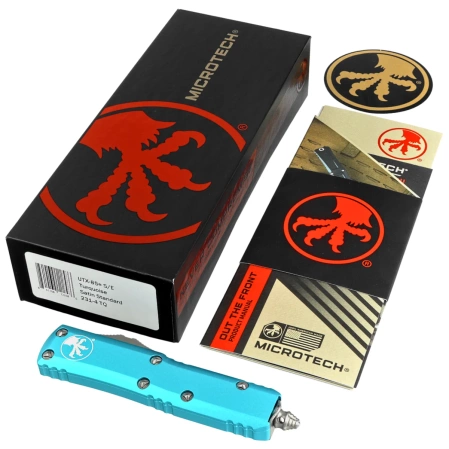 Nóż automatyczny OTF Microtech UTX-85 S/E Turquoise Aluminium, Satin M390 (231-4TQ)