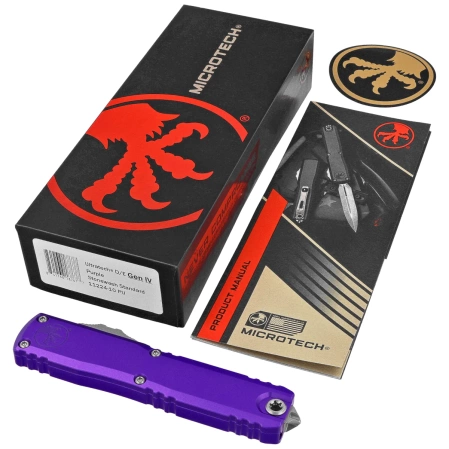 Microtech Ultratech Gen IV D/E OTF Knife Purple Aluminum, Stonewashed M390MK by Tony Marfione (11224-10PU)