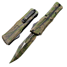 Microtech Combat Troodon Gen III Bowie Signature OTF Knife OD Green/Tan W/Black Splatter Aluminum, OD Green/Tan W/Black Splatter M390MK by Tony Marfione (1146-1ODTA BKSPLS)
