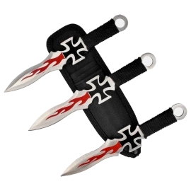 Martinez Albainox Cross Throwing Knives Set 3 pcs, Black Cord, Satin 3Cr13MoV (31884)