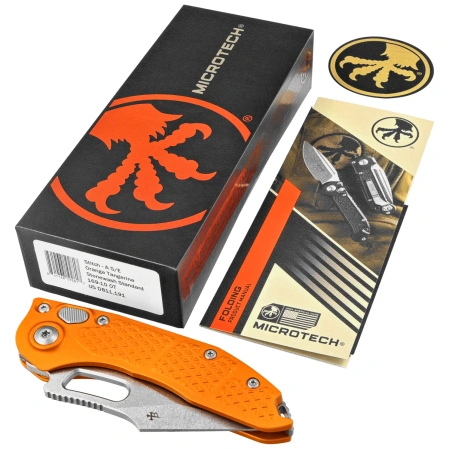 Nóż automatyczny Microtech Stitch-A S/E Orange Tangerine Tri-Grip Aluminium, Stonewashed by Borka Blades and Tony Marfione (169-10OT)