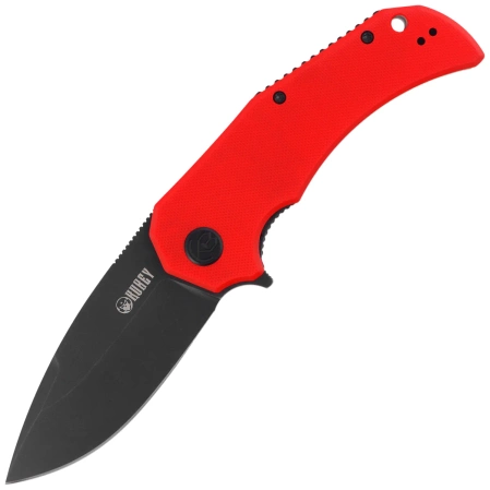Kubey Bravo One Drop Point Knife Red G10, Blackwashed AUS-10 by Mikkel Willumsen (KU319E)