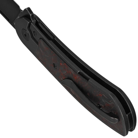 Nóż składany Bestech Vestige Black Titanium/Red Marbled Carbon Fiber, Black Stonewashed MagnaCut by Justin Lundquist (BT2411C)