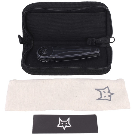 FOX Saturn Left Handed Knife, Black Aluminium, Black Stone washed N690Co by Denis Simonutti (FX-551 SX ALB)