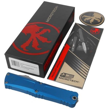 Microtech Combat Troodon Gen III S/E OTF Knife Blue Aluminum, Apocalyptic M390MK by Tony Marfione (1143-10APBL)