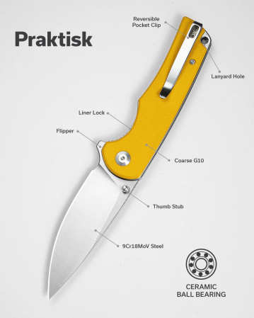 Sencut Praktisk Yellow G10, Satin 9Cr18MoV (S24019-2)