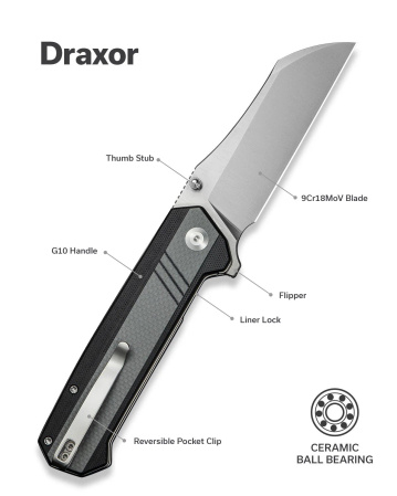 Sencut Draxor Gray/Black G10 Knife, Satin 9Cr18MoV (S24035-3)
