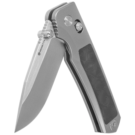 Nóż składany Remette Aurora Gray Titanium/Carbon Fiber, Manual Fine Grinding Satin Surface/Pearlescent Surface M390 (AURA-D)