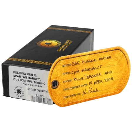 Nóż składany Spartan Blades Harsey Folder ''Plague Doctor'' Blue Titanium, Satin MagnaCut by William W. Harsey (SF5DOCTOR BL)