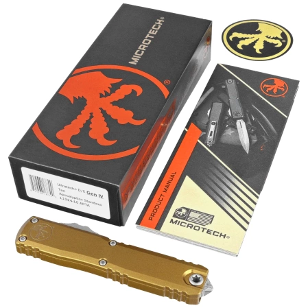 Nóż automatyczny OTF Microtech Ultratech Gen IV D/E Tan Aluminium, Apocalyptic M390MK by Tony Marfione (11224-10APTA)
