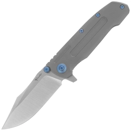 Reate District 9 V2 Knife Dark Bead Blast Titanium, Blue HD, Satin 154CM (9D-V2 TDBB SAT)