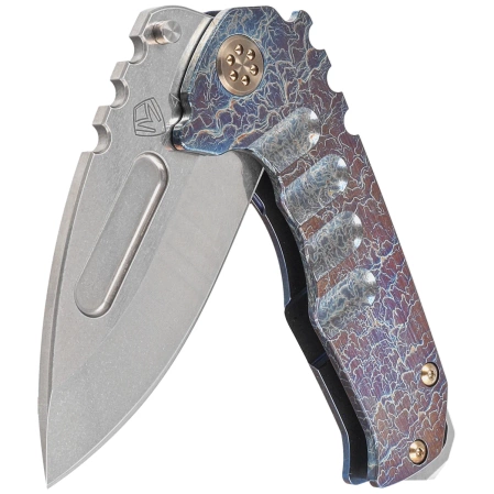 Nóż składany Medford Praetorian Genesis T DP Brushed/Acid Etching/Flamed Blue Titanium, Bronze HW/Clip, Tumbled S45VN by Greg Medford (MK0294TD-03A2-T1C1-BN)