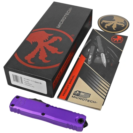 Microtech UTX-85 Gen IV D/E OTF Knife Purple Aluminum, Black M390MK by Tony Marfione (12324-1PU)