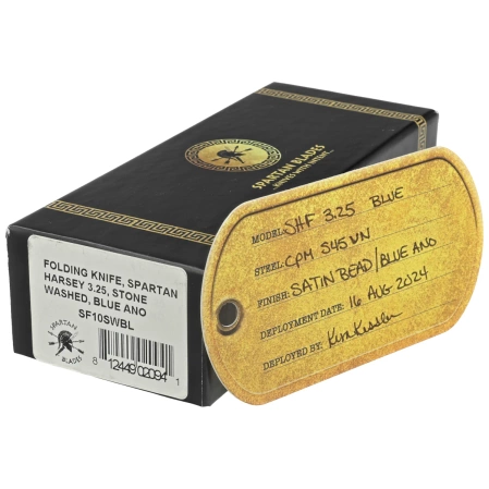 Spartan Blades Harsey Folder 3.25 Gray Titanium, Blue HW, Stonewashed CPM S45VN by William W. Harsey (SF10SWBL)