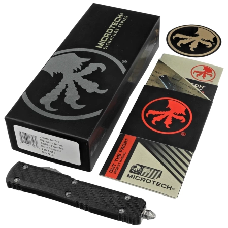 Microtech Ultratech T/E Signature OTF Knife Carbon Fiber/Black Aluminum, Satin M390 by Tony Marfione (123-4CFS)