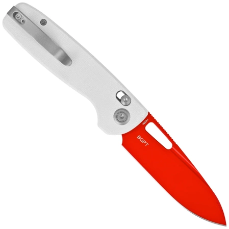 Kubey Bluff Knife White G10, Red14C28N by Garet Caronna (KU248B)