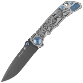 Spartan Blades Harsey Folder ''Memento Mori'' Titanium, Black MagnaCut by William W. Harsey (SF5 Custom Memento Mori)