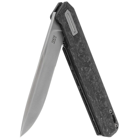 Nóż składany Tekto F2 Bravo Black Forged Carbon Fiber, Silver HW/Clip, Satin D2
