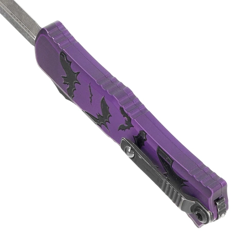 Nóż automatyczny OTF Microtech Hera II Mini D/E Signature Halloween Purple Bats Aluminium, Satin M390MK by Tony and Sean Marfione (1702M-1HWBAS)