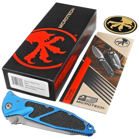 Nóż składany Microtech Socom Elite T/E-M Blue Aluminium, Apocalyptic M390MK by Tony Marfione (161-10APBL)