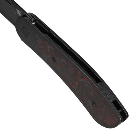 Bestech Vestige Black Titanium/Red Marbled Carbon Fiber Knife, Black Stonewashed MagnaCut by Justin Lundquist (BT2411C)