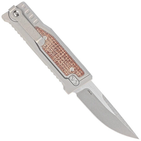 Reate Knife Mini EXO OTF Gravity Drop Point Bead Blasted Titanium/Burlap Micarta, Stonewashed CPM 3V