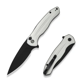 Civivi Button Lock Kitefin Knife Silver Aluminum, Black Stonewashed 14C28N (C24091-2)