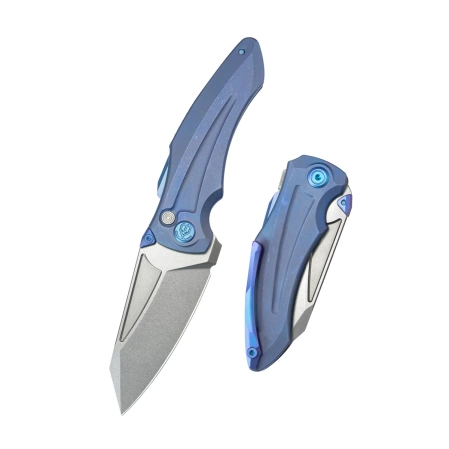 Kubey Sumo Knife Blue Titanium, Stonewashed CPM 20CV by Jake Hoback (KB400C)