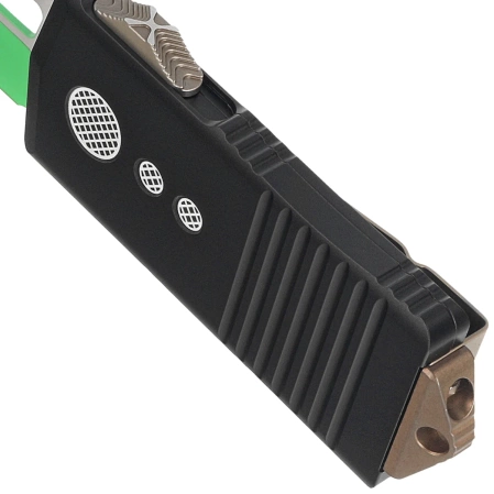 Microtech Exocet T/E Jedi Master OTF Knife Black Aluminum, Green M390 by Tony Marfione (158-1JM)