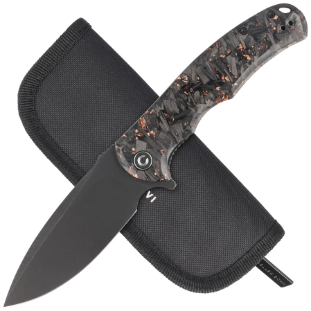 Civivi Praxis Shredded Carbon Fiber / Copper Shred, Black Stonewashed 9Cr18MoV knife (C803I)
