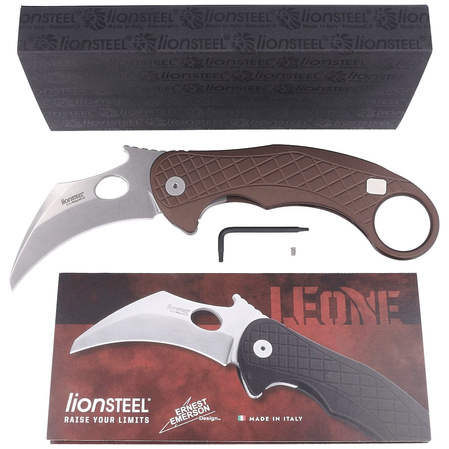 Nóż składany LionSteel L.E.One Karambit Earth Brown Aluminium, Stonewashed MagnaCut by Emerson Design (LE1 A ES)