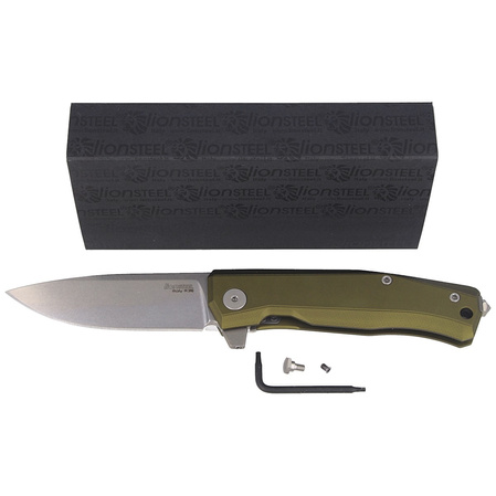 Nóż składany LionSteel Myto Green Aluminium, StoneWashed M390 by Molletta (MT01A GS)