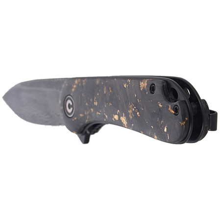CIVIVI Knife Elementum Flipper Shredded Carbon Fiber / Golden Shred, Black Damascus (C907C-DS1)