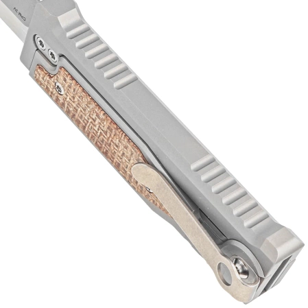 Nóż grawitacyjny Reate Mini EXO OTF Gravity T/E Bead Blasted Titanium/Burlap Micarta, Stonewashed CPM 3V