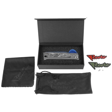 Reate Knife EXO-M OTF Gravity Drop Point Bead Blasted Titanium/Damascus Black-White G10, Satin Elmax