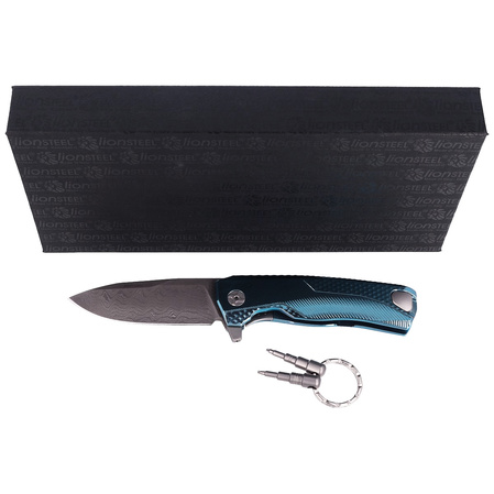 LionSteel ROK Knife Blue Titanium, Chad Nichols Scrambled Damascus (ROK DD BL)