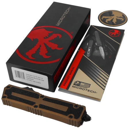 Nóż automatyczny OTF Microtech Scarab II Gen III S/E Cerakote Burnt Bronze Aluminium, Cerakote Burnt Bronze M390MK by Tony Marfione (1278-1UB-C19Z4)