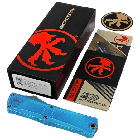 Microtech Combat Troodon Gen III S/E OTF Knife Marbled Blue Aluminum, Apocalyptic M390MK by Tony Marfione (1143-10MBL)