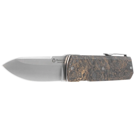 Maserin 410 Silver Black/Gold FatCarbon, Satin Elmax by Bruno Bruna Knife (410/G)