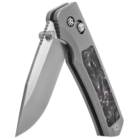 Remette RT-Aurora Knife Gray Titanium/Carbon Fiber, Manual Fine Grinding Satin/Pearlescent M390 (AURA-P)