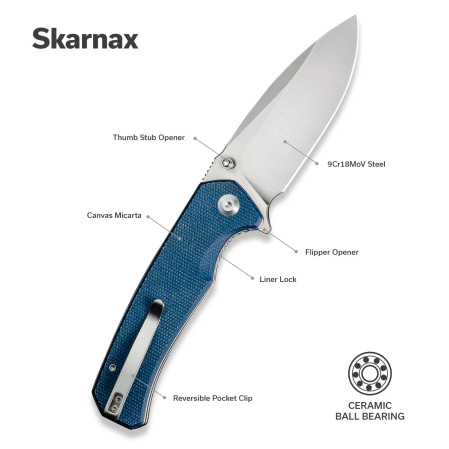 Sencut Skarnax Knife Blue Canvas Micarta, Satin 9Cr18MoV (S24025-3)