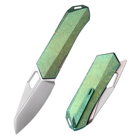 Nóż składany Remette RT-Woodpecker Crystal Green Titanium, Hand Grinding Pearlescent M390 (RTWP-IG)