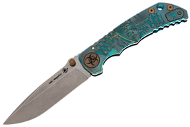 Spartan Blades Harsey Folder ''Plague Doctor'' Blue Titanium, Satin MagnaCut by William W. Harsey (SF5DOCTOR BL)