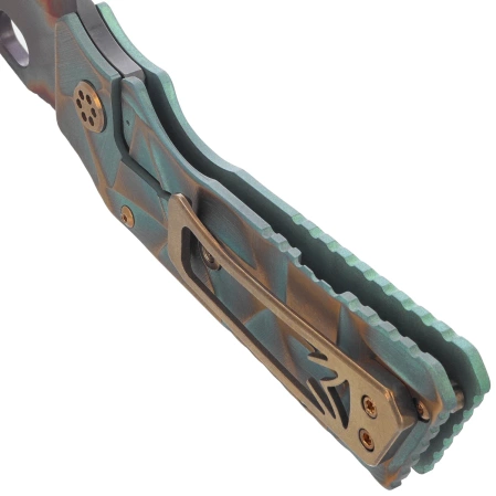 Medford TFF-1 Knife Green Brsh/Bronze ''Stained Glass'', Bronze HW, Brsh/Bronze Clip, Vulcan S45VN by Greg Medford (MK0144VQ-35A4-T1C1-Q4)