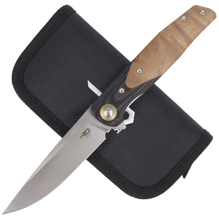 Nóż składany Bestech Ascot Black Carbon Fiber/G10 Lightburl Wood, Satin 14C28N (BG19D)