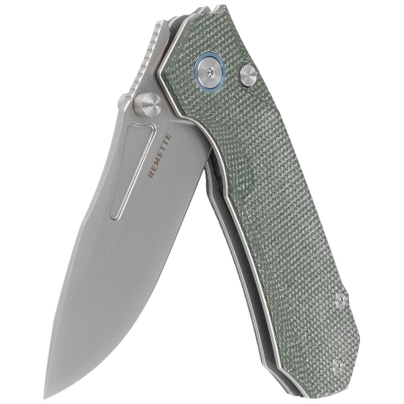 Nóż składany Remette Rhino MC319G Military Green Micarta, Stonewashed 14C28N