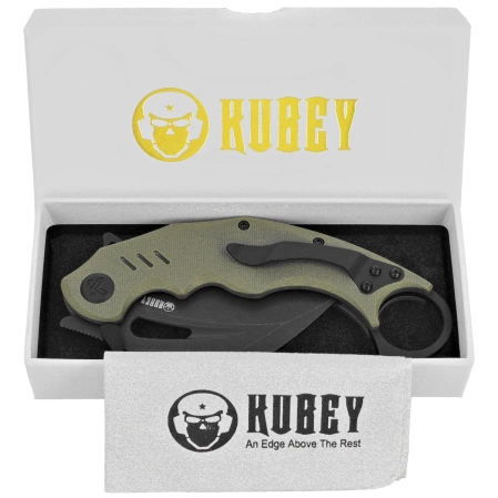 Kubey Wrath Knife Green G10, Blackwashed 14C26N by MUZI Design (KU261F)