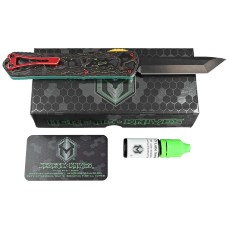 Nóż automatyczny OTF Heretic Manticore X T/E Bounty Hunter/Camo Carbon, Battleworn Black Cerakote MagnaCut by Tony Marfione Jr.