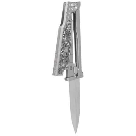 Reate Knife EXO-M OTF Gravity D/E Bead Blasted Titanium/Damascus Black-White G10, Satin Elmax