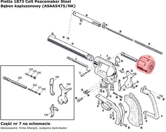 Pietta 1873 SA Peacemaker Nikiel .44 cal, Cylinder (ASAA5475/NK)